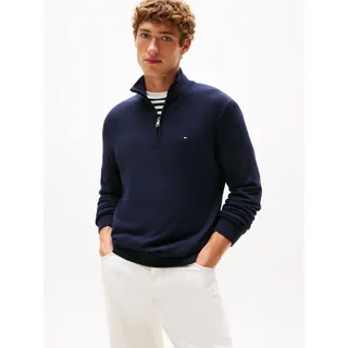Troyer TOMMY HILFIGER "ESSENTIAL COTTON ZIP MOCK", Herren, Gr. M, blau (desert sky), Strick, Obermaterial: 100% Baumwolle, regular fit, Pullover Troyer