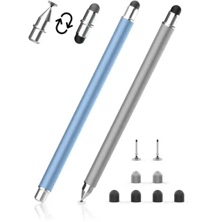 Tablet Stift MEKO 3-in-1 Magnetischer Touchscreen Stift, Faser Gummi Disc Stylus Touch Pen für alle Tablets/Handys wie iPhone/iPad/Pro/Mini/iWatch/Samsung/Huawei/Xiaomi/Surface (Grau/Blau)