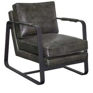 LC Home Lounge-Sessel Kansas Leder 64 x 82 x 87 cm Antik-Grün mit Kissen