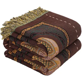 HOORDRY Boho Decke 100% Baumwolle,Doppelseitige Musselin Decke 150x200CM,Ultra weich und Gemütlich,Stuhl-Kuschelige Sofadecke & Bettüberwurf-Elefantenaufdruck/Braun