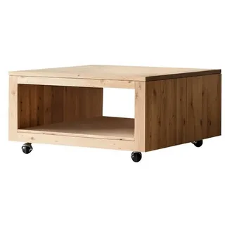 Tikamoon Couchtisch Quadratischer Couchtisch Anoa aus massivem Eichenholz mit Knoten beige