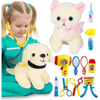 LINFUN KIDS Spielzeug-Arztkoffer Tierarzt-Spielset Plüschtieren Lerne & spiele mit Hunden und Katzen, (Tierarzt Spielset - Kreatives Rollenspiel für Kinder mit Plüschhaustieren., 13-tlg., Tierarzt Spielset mit plüschtieren für Rollenspiel und Lernspaß), Lerne medizinische Werkzeuge kennen und pflege Plüschtiere spielerisch