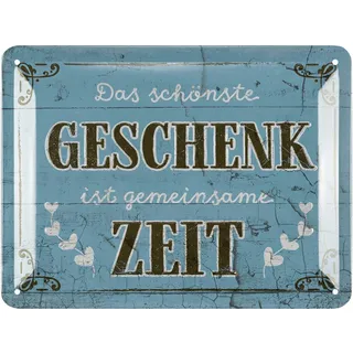 LANOLU Retro Blechschilder DAS SCHÖNSTE GESCHENK IST GEMEINSAME ZEIT vintage Metallschilder mit Sprüchen als Wanddeko für Küche und Garten - Shabby Chic Deko Farmhouse Holz Optik 15x20cm