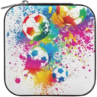 Schmuckkästchen Reise Sport Fußball Fußball Aquarell klein tragbar für Ringe Ohrringe Halsketten Armbänder PU Leder Mini Schmuckboxen für Frauen Mädchen, mehrfarbig, Taglia Unica