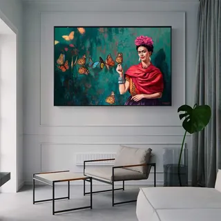 FLeage Schlafzimmer-Poster-Dekoration, Frida Kahlo mit Schmetterlings-Ölgemälde von HD-Nachdruck auf Leinwand, spanisches Maler-Porträt, Wandkunst, Heimdekoration – ungerahmt