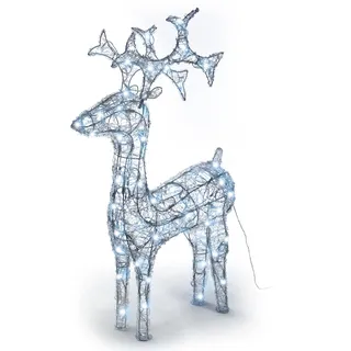 Rentier beleuchtet Acryl 120 LED weiß Deko-Figur 100 cm Trafo Leucht-Elch Weihnachtsdeko Weihnachtsbeleuchtung Außen-Deko Fest Xmas