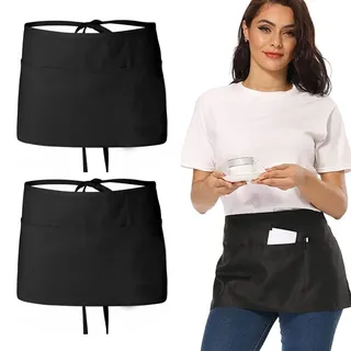 LEEQ 2pcs Kellner Schürze - Kochen Kochschürze mit 3 Taschen Wasser Apron Ölflecken Küche Restaurant Servierschürze Koch Kellner Küchen Schürzen Männer/Damen Frauen, Schwarz
