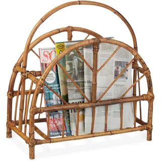 Relaxdays Zeitungsständer Rattan, runde Zeitungsablage, Zeitschriftenhalter, HxBxT: 47 cm,