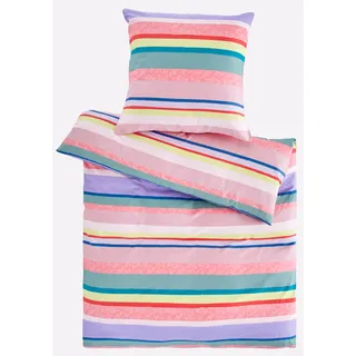 Bettwäsche HEINE HOME Gr. 5, bunt (flamingo, lavendel, bedruckt), B/L: 135cm x 200cm, Mako-Satin, B/L: 40cm x 80cm, 2 tlg., Mako-Satin, 100% Baumwolle, Bettwäsche, Bettwäsche