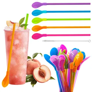 30 Stück Trinkhalme Löffel,2 in 1 Löffel-Strohhalme,Wiederverwendbare Plastik Strohhalme Löffel,Latte Macchiato Löffel,Löffelstrohhalme Für Latte Milchshakes Smoothies Cocktail