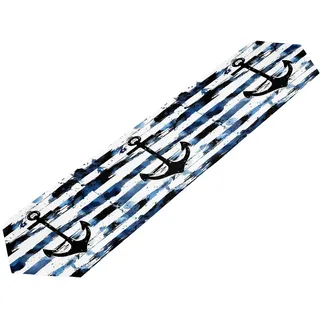 Mexpekil Tischläufer mit maritimen Ankerstreifen, dekorativer Polyester-Tischläufer für Esstische, Ostern, Hochzeit, Urlaub, Party, 33 x 178 cm