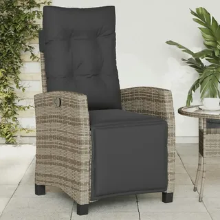 vidaXL Gartensessel mit Fußteil 2 Stk. Verstellbar Grau Poly Rattan