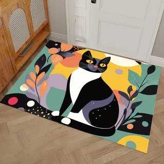 MULERN Fußmatte Schmutzfangmatte 80x120cm, Abstrakt Tiere Waschbar Wasserdicht Robust Teppich, Blumen Katzen Antirutsch Willkommens Fussmatte Für Eingang, Küche, Schlafzimmer Carpet