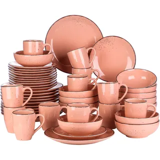 vancasso Kombiservice Set, Navia Geschirrset aus Steingut, 48 teilig Tafelservice, Vintage Aussehen, Natur Design