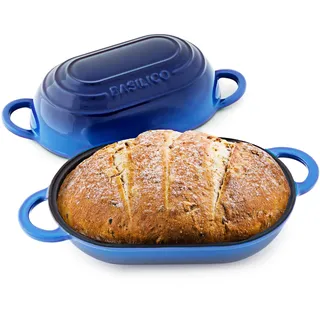 Emaillierter Gusseisen-Brotbackofen (Blau), Antihaft-Einzellaib-Gusseisen-Brotpfanne mit Deckel, Einfacher Selbstgemachter Sauerteig-Dutch Oven mit Deckel, Ofenfeste Handwerker Brotbackform, Gusseisen