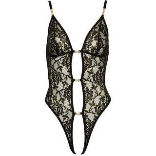 Body ouvert aus schwarzer Spitze mit goldfarbenen Glitzerdetails, schwarz, XL