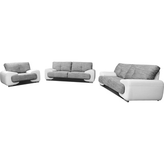 MOEBLO Polstergarnitur LORENTO 3+2+1, (Polstermöbel-Set Ohrensofa 3 Sitzer, 2 Sitzer und Sessel, Wohnlandschaft Sofa Couch Garnitur) grau|weiß