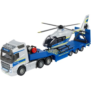 Majorette - Volvo Polizei-Transporter FH-16 (35 cm) – LKW mit Auflieger und Airbus Hubschrauber (25,5 Licht & Sound vielen Funktionen - Spielzeug-Set für Kinder ab 3 Jahren, 213716000, Einheitsgröße