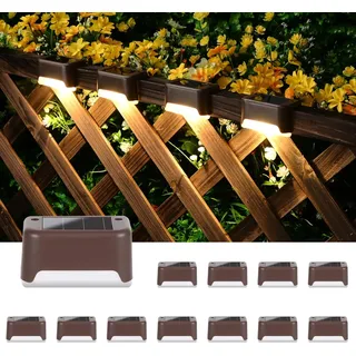 Solarleuchten Für Den Außenbereich, 12er-pack Treppenlichter, Wasserdichte Led-leuchten Für Außentreppen, Stufen, Zäune, Höfe, Terrassen, Dachrinnen, Einfahrten, Dekorationen (braun, Warmweiß) [energi