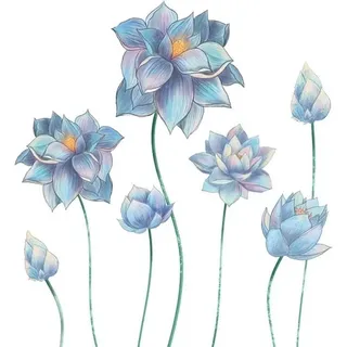 Wandtattoo „blauer Lotus“, Blumen-wandaufkleber Für Schlafzimmer, Wohnzimmer, Küche, Flur, Kinderzimmer, Büro