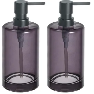 blomus Seifenspender -MANI- aus Glas | Handseifenspender in Dunkelgrau | Farbe Smoke | 7,5 x 7,5 x 19 cm | Flüssigseifenspender mit Pumpkopf (Packung mit 2)
