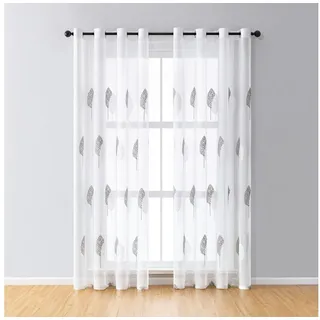 BTTO V&G Scheibengardine 2 Paneele Ösen Vorhänge Voile Gardine,Baumstickerei Scheibengardinen grau 140 cm x 225 cm