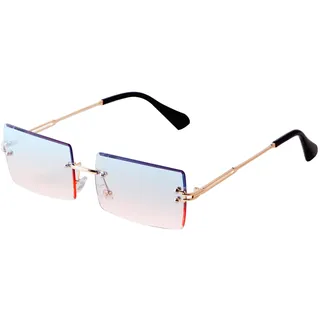 Laurinny Rechteck Randlose Sonnenbrille Herren Rechteckig Brille Viereckig Rahmenlose Sonnenbrille für Frauen Männer(Gold/Blau Rosa)