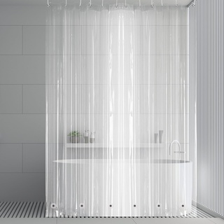 Xialvyu 180x200 cm Transparent Duschvorhang, 0.08 MM PEVA Badvorhang mit 5 Magnete unten und 12 Haken, Antischimmel Wasserdicht Duschvorhänge für Badewanne und Dusche