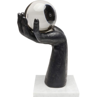 Kare Design Deko Kugel Hand, schwarze Deko Hand als Accessoire für den Wohnbereich, Weiß Farbener Sockel aus echtem Marmor, (H/B/T) 31x20x15cm