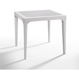 Tomaino - Gartentisch aus Kunststoff, quadratisch, für den Außenbereich, 4 Plätze, Holzoptik, 78 x 78 x 72 cm (weiß)