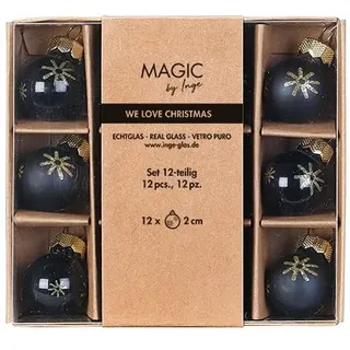 Weihnachtskugeln Glas 2cm x 12 Stück in Kartonbox Christbaumkugeln schwarz - Ebony Black