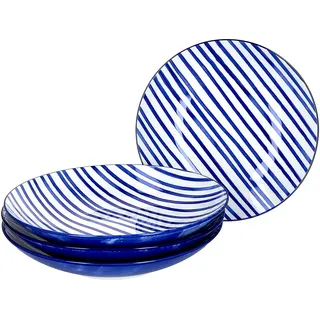 Ritzenhoff & Breker 4-teiliges Suppenteller-Set Seaside I Teller-Set für 4 Personen I Soup Bowl mit Streifen Dekor I Hochwertiges Geschirr-Set I 4 Porzellanteller mit Ø 21,5 cm & 450 ml
