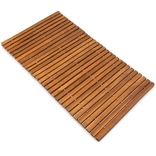 Deuba® Badvorleger Badematte Badvorleger Holz 76 x 50 cm FSC®-zertifiziertes Akazienholz Rutschhemmende Gummistopper Duschmatte Holzduschmatte