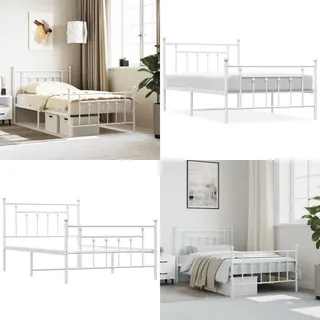 Bettgestell Mit Kopf- Und Fußteil Metall Weiß 100x200 Cm - Metallbett - Weiß Bettgestell