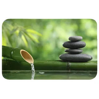 OnlyWow Badematte Zen - Steine - Grün - Natur - Bambus, Höhe 10 mm, Polyester, Rechteckig, Badezimmerteppich, Badteppich, Rutschfest, Duschvorleger, Duschmatte grün Rechteckig | 80 cm x 50 cm x 10 mm