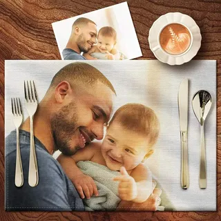 Personalisierte Tischsets mit Eigenem Foto Bedrucken Abwaschbar Abwischbar Hitzebeständig Platzdeckchen Bild Selbst Gestalten für Esstisch Küche Restaurant mit Kinder Familie Hund Hochzeit Neujahr