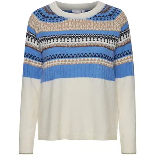 fransa FRISABELLA Damen Strickpullover Feinstrick Pullover mit Rundhalsausschnitt und Norweger Muster, Größe:XL, Farbe:Silver Lake Mix (201588) - XL