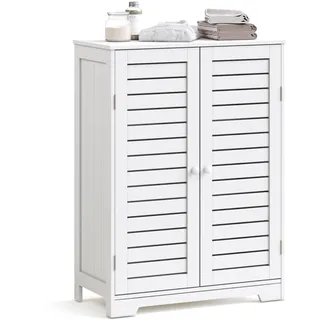 Mondeer Badschrank, 2 Lamellentüren, 3 Böden verstellbar, 60x30x80cm | Holz Weiß, Jalousie Türen, viel Stauraum. Böden individuell anpassbar. Ideal fürs Bad. Praktisch, stabil.