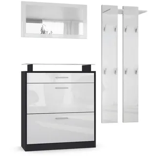 Vladon Garderobe Loret Schwarz matt/Weiß Hochglanz