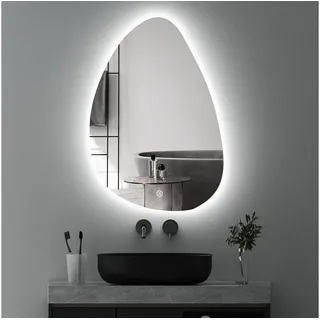 WDWRITTI Wandspiegel mit beleuchtung Badspiegel LED Touch Modern Dreifarbiges Dimmbar (LED Spiegel Bad, Wassertropfen, 55x80cm, 65x90cm), LED Multifunktionspiegel bunt 55 cm x 80 cm