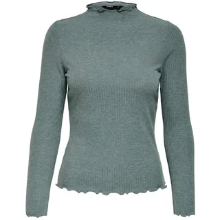 Only Damen Dünnes Langarm Shirt | Geripptes Stehkragen Basic ONLEMMA | Gewelltes Oberteil, Farben:Grün, Größe:XS