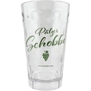 Pälzer Schobbe Dubbebecher aus Plastik 0,5 Liter (Aufdruck grün mit Weintrauben) - um unterwegs eine Pfälzer Schorle zu genießen | Dubbeglas aus Kunststoff | Unzerbrechlicher Plastikbecher