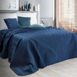 Eurofirany Exklusive Decke Tagesdecke Glamour 200x220 170x210 Steppdecke Bettüberwurf Überwurf (SSOFIA Dunkelblau, 200 x 220 cm)