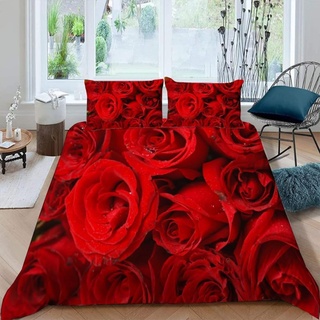 SELIDO Rose Bettwäsche 135x200 Kuschelig Weiche Microfaser 3D Druck Blumen Bettwäsche-Sets Romantisches Paar Bettbezug + 2 Kissenbezug 80x80 mit Reißverschluss