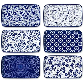 vancasso Sushiteller 6tlg Sushi-Platte, Porzellan Servierteller, rechteckig, Blau und Weiß, (6 St) blau 17.1 cm x 25.9 cm x 14 cm