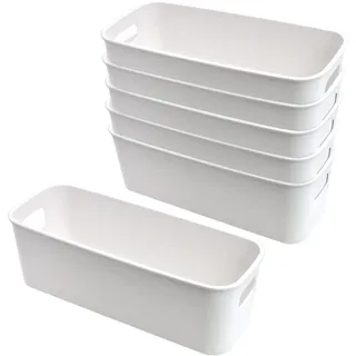 LYLIDIA 6 Stück Aufbewahrungsbox Klein Schmal 30cm, Kunststoffbox Organizer Box Aufbewahrung, Aufbewahrungskorb Kisten Schrank Schubladen Ordnungsboxen Basket körbchen für Bad, Küche Regal (Weiß)