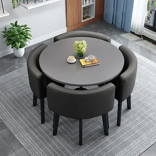 BIBZBKH Esstisch- und Stühle-Set mit 4 Esstischen und 4 Stühlen, moderner runder Küchentisch und Stoffstühle, platzsparend, Heimbüro, Tisch-Set, Empfangsspar-Set, platzsparender Tisch, 80 x 80 x 75