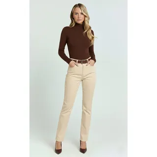 ESRA Stoffhose Damen Straight Fit Hose High Waist Business-Hose bis Große Größe T101 High Waist Damen Stoffhose Straight Leg Stretch Hose Gerade Schnitt beige|gelb 50