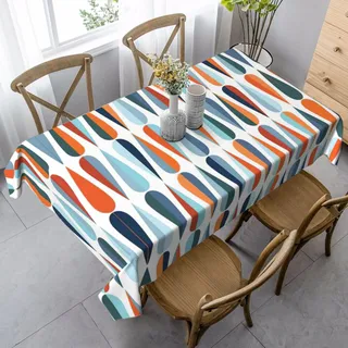 yagDAA Mid Century Tischdecke, modernes Retro-Design, rechteckig, für drinnen und draußen, Esszimmer, Küche, 140 x 90 cm