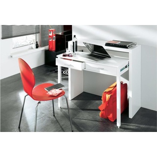 Skraut Home - Ausziehbarer Schreibtisch, Studio-Konsolentisch, Computertisch, PC, 2 Schubladen, Oberfläche Weiß, Maße: 98,6x86,9x36- 70 cm Tiefe